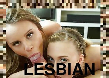 High-quality threesome sex with lesbian prelude