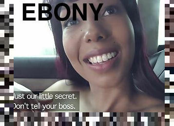 Hot ebony in stockings has interracial sex in car for money