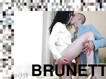 We see a brunette teen being fucked by a guy after a date