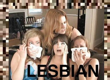 Four lesbo girlfriends come together to play hard games
