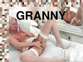 Flat-Chested Granny Rubs Her Old Cunt