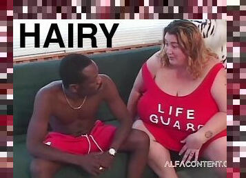 Interracial fuck with big hairy pussy