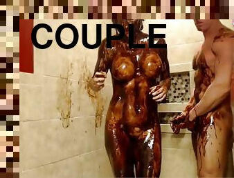Fitness couple chocolate shower - amateur porn