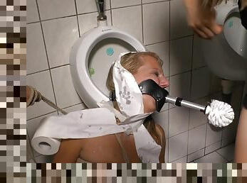 Blondie humiliated in public restroom