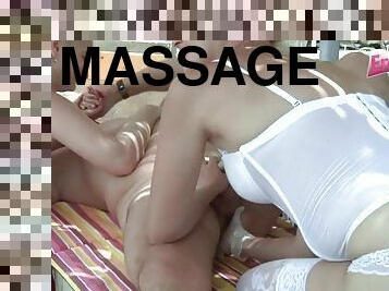Prostate massage in reverse gangbang by 3 german girls