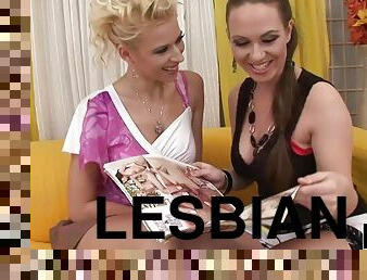 Stunning Girls Have Fun On The Couch - Teen Lesbians