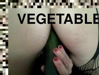 Big zucchini in pussy and huge cucumber in ass