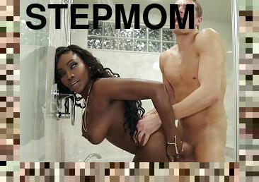 The Stepmom of Your Dreams Xander Corvus in shower with busty ebony mom Osa Lovely - interracial hardcore