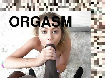 Playful blonde gets her interracial orgasm on black dick