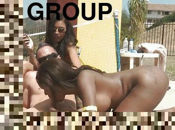 Harsh interracial pool party sex with hot chicks