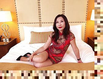 Naughty asian cougar cheating husband in hotel room