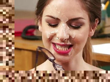 Stunning hooker Stella Cox blows penis and enjoys huge facial