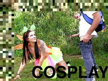 Tattooed cosplay model Lily Fatale gets fucked outdoors