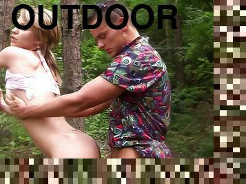Outdoor fucking in the forest with an amateur chick - Rosie C