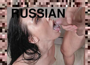 Russian babe get cum in mouth and swallows it - Nika Charming