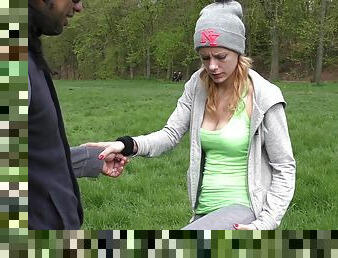 Outdoor dicking in the forest with blonde Sheina and her man