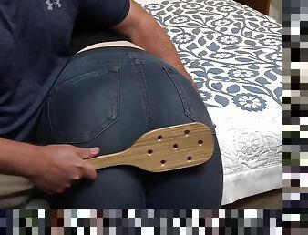 Paddle for a round brunette butt and punishment