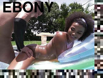 Horny ebony neighbor Alina Ali plays by the pool and gets fucked