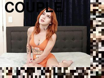 Tattooed redhead cutie Sage Fox loves sucking and riding in POV