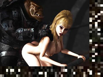 Alien monster fucks hard a sexy hot blonde in the dark dungeon