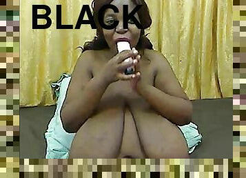Big black tits on ebony camgirl - solo toy play