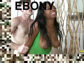 White lad gives his ebony girlfriend an interracial orgasm