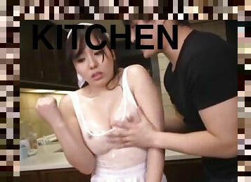 Egami Shiho moans while getting penetrated in the kitchen