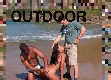 Hardcore outdoor MMF threesome on the beach with Lorena Aquino