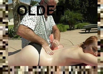 Older dude gives a massage to Cleo Clementine and fucks her good