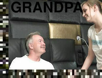 Sexy blonde bends over to get fucked by grandpa cock