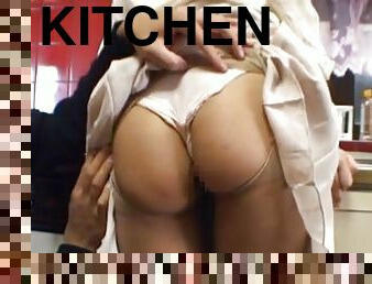 Quickie fucking in the kitchen with busty Japanese Akemi Nishino