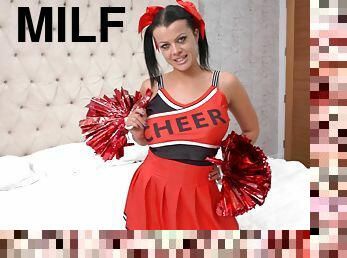 Horny MILF Nadia White in cheerleader's uniform riding a dick