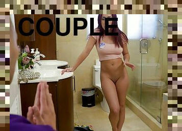 Provocative Latina roommate Kira Perez takes a shower and rides a dick