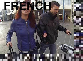 fellation, hardcore, française, couple, espion, rousse, naturel, chevauchement, jeans, bite