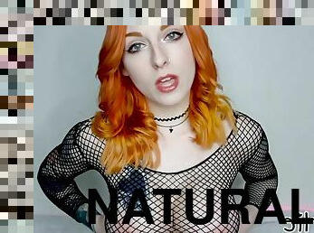 Kinky redhead with big naturals in fishnet bodysuit - JOI solo