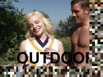 Cheerleader audition outdoor ends in sex with messy facial cumshot