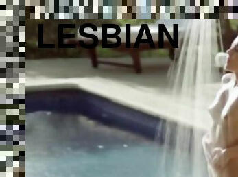 baignade, en-plein-air, lesbienne, baisers, naturel, piscine, belle, douche