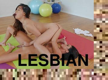 Channel Your Energy Down Yoga class with lesbians - MILF Ariella Ferrera and tiny Asian babe Elle Voneva