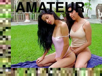 Sweet amateurs Amy Velez and Katrina Osuna have outdoors sex