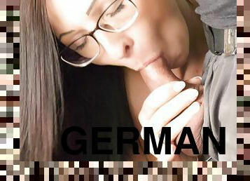 German skinny secretary get cum on glasses