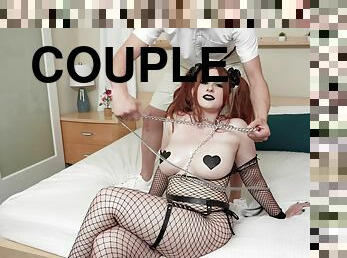 Chubby redhead girlfriend Bess Breast in fishnet gets fucked hard