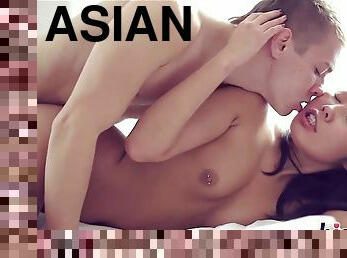 asiatisk, fitta-pussy, cumshot, blandade-raser, tonåring, knullande, petit, pigg