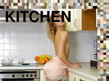 cute solo girl Clarise loves masturbating in the kitchen . HD