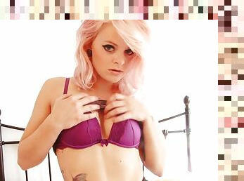 Colored hair solo babe getting naked and showing her sexy body on camera