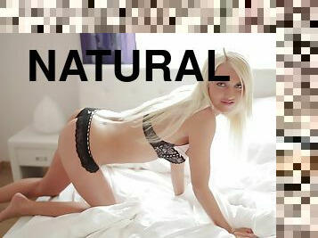 Natural boobs solo cutie Lena Love moans while masturbating