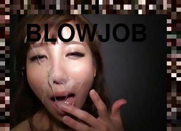 Messy facial ending after sloppy blowjob from pretty Mao Kurata