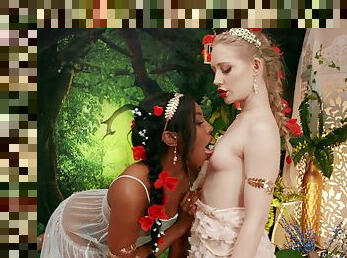 Interracial FFM threesome with models Amari Anne and Emma Starletto