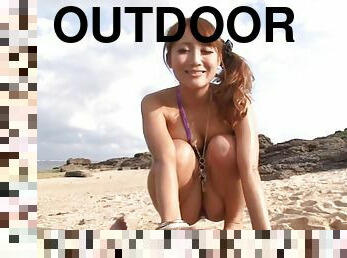 Outdoors fucking on the beach with stunning redhead Mao Kurata