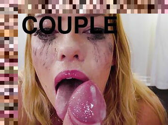 Rough face fucking ends with a messy facial for nasty Leah Lee