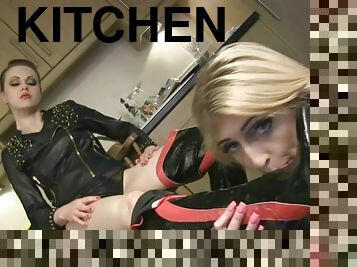Naughty girl Tina Kay has fun with a hot friend in the kitchen